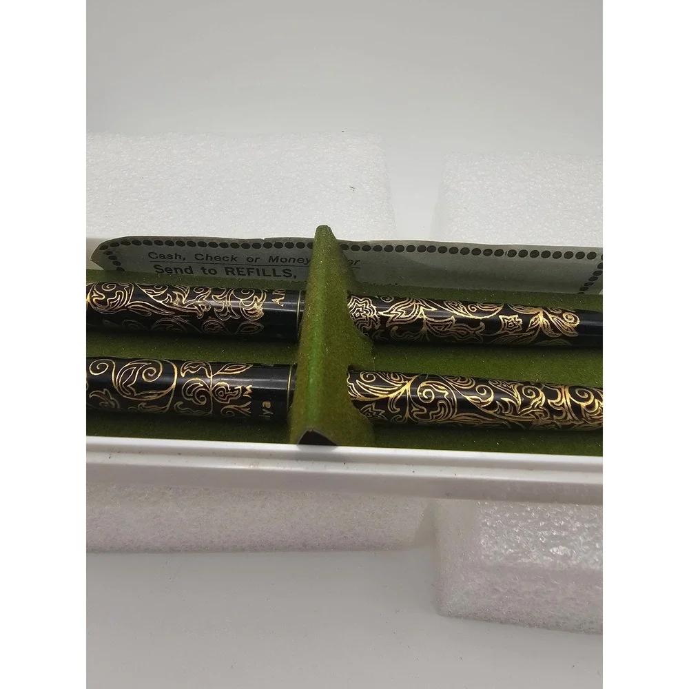 Vintage Lanvin Arpege My Sin Pen Set 14KT Gold Electroplated Floral Filigree